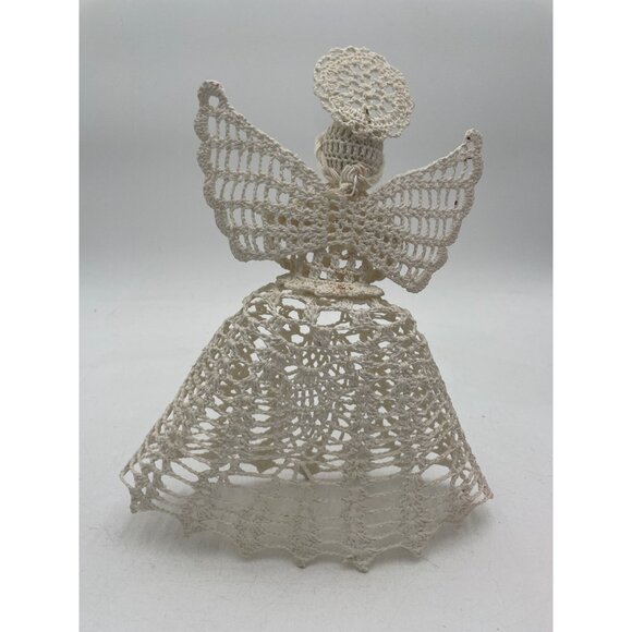 Handcrafted Cream Crochet Lace Angel Figurine Decoration Tree Topper - Picture 3 of 7